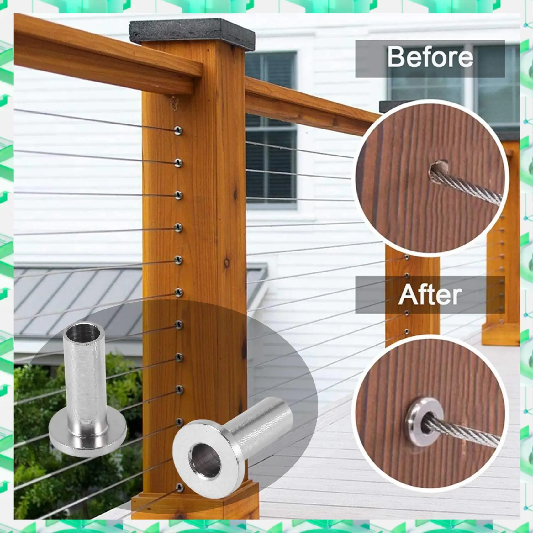 

FIZP 80Pcs T316 Stainless Steel Protector Sleeves For 1/8 Inch Deck Cable Railing Kit For Wood & Metal Posts DIY Balustrade