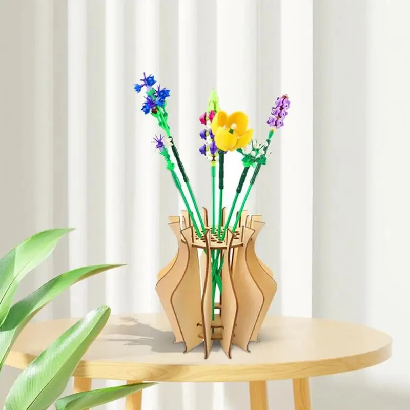 3D Seamless Fit DIY Wood Craft Hobbies Kit Wooden Puzzle Flower Vase Flower Vase Building Set For Coffee Shop Bedroom Decoration