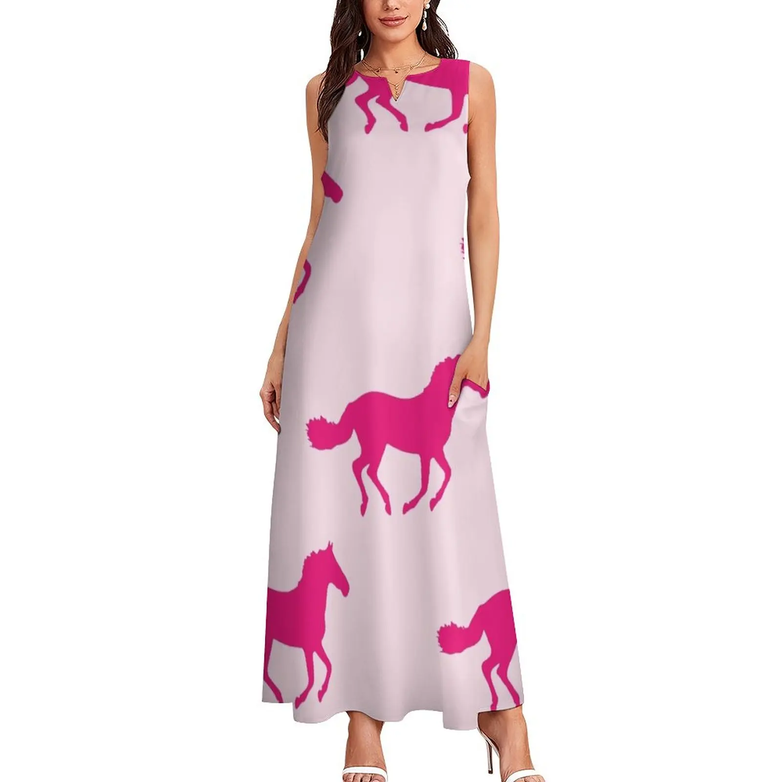 PINK GALLOPING HORSES Pop Art Long Dress Dress for girls women's summer clothing 2025 Elegant gowns cute dress