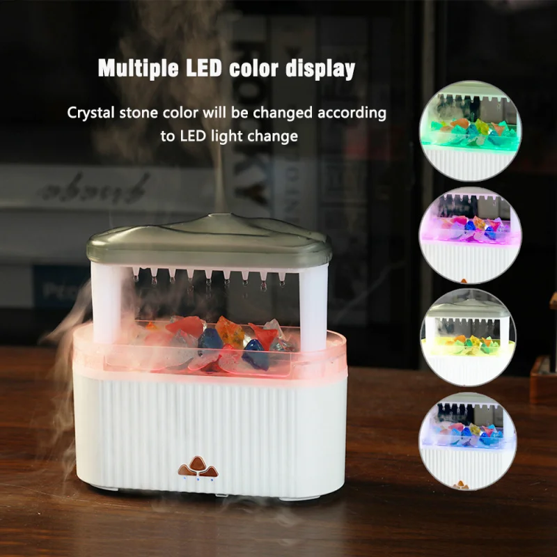 Essential Oil Diffuser New Simulated Raindrop Colorful Humidifier Heavy Fog Home Office Atmosphere Light with Colorful Crystal