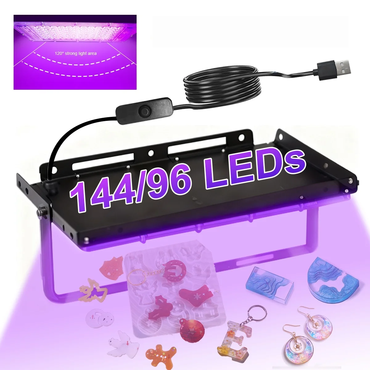 Lámpara de Curado de Resina Ultravioleta USB de 96/144 LED, Dispositivo de Curado de Resina Moldes de Resina, Fabricación de Joyas, Materiales para Manualidades DIY
