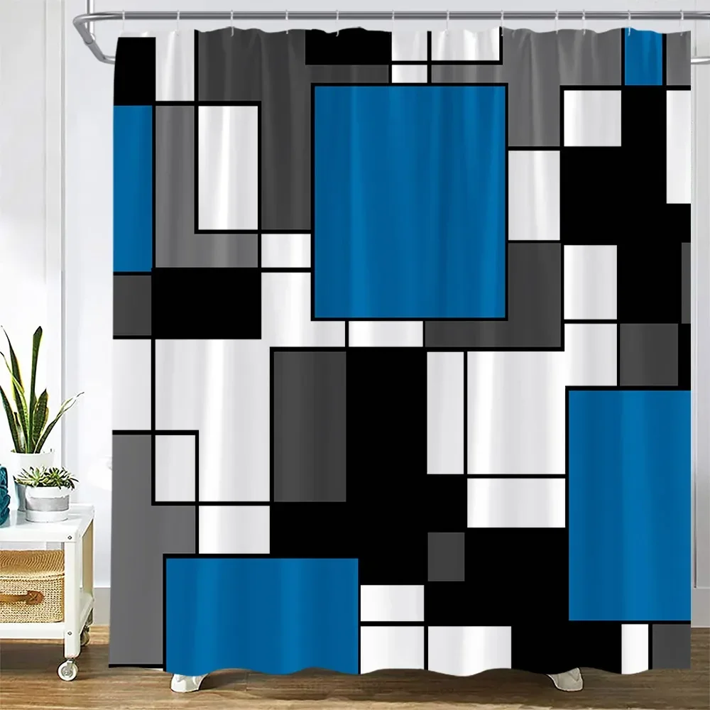 Creative Geometric Shower Curtains Blue Grey White Splicing Black Lines Abstract Modern Nordic Home Decor Bathroom Curtain Sets