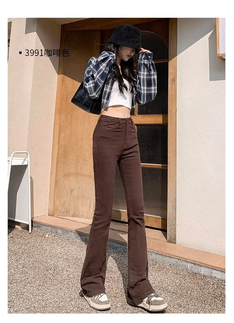 American Retro Style Jeans Women\'s Brown New Niche Loose Jeans with Wide Legs Fashion Straight High-Waisted Trousers Pants