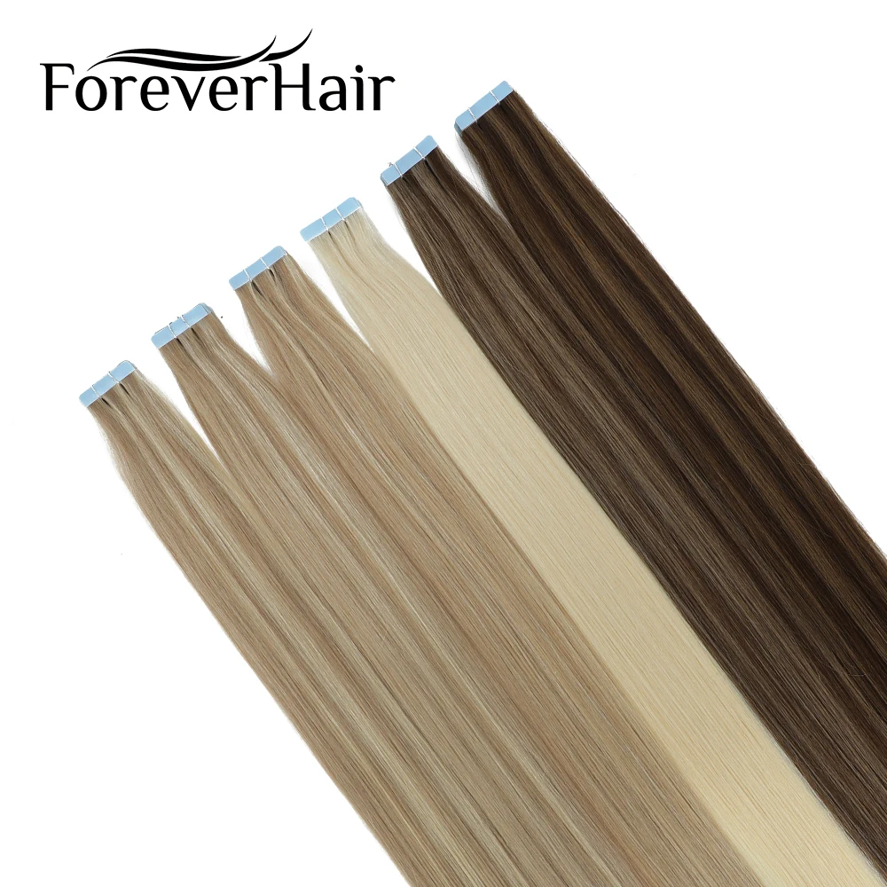 FOREVER HAIR 2.0g/szt. Doczepiane włosy naturalne na taśmie, blond popielaty, europejskie włosy Remy, metoda skin weft, długość 16, 18, 20 cali