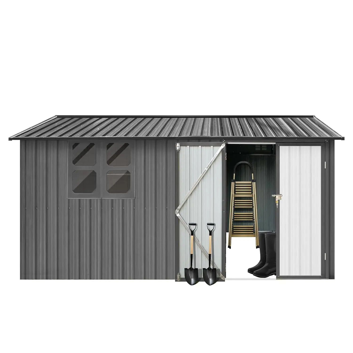 12x10 Metal Outdoor Storage Shed with Window & Foldable Ramp, Customized