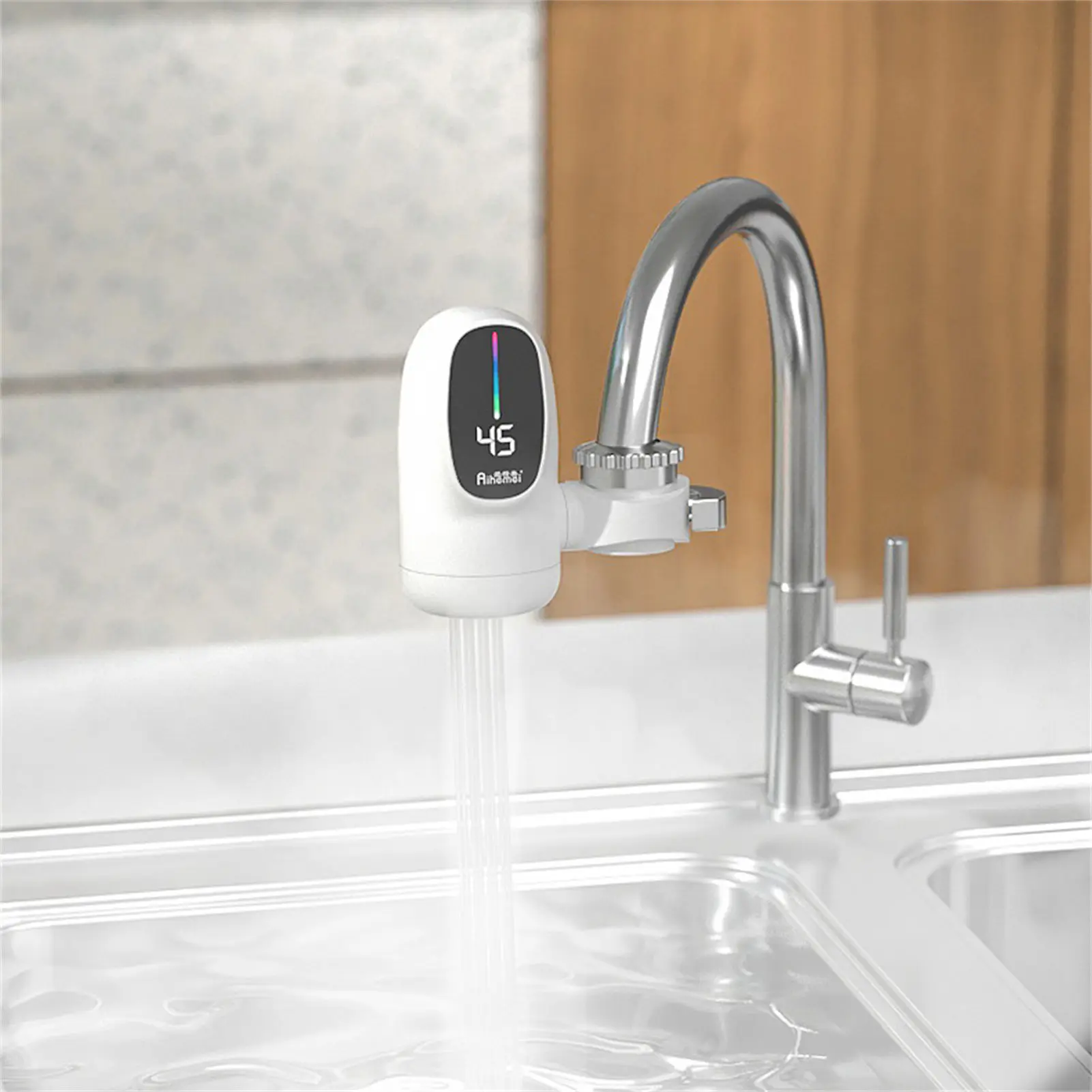 1pc Electric Water Faucet 304 Stainless Steel for Kitchen Sink Instant Heating Tap Digital Display Home Bathroom Fixture