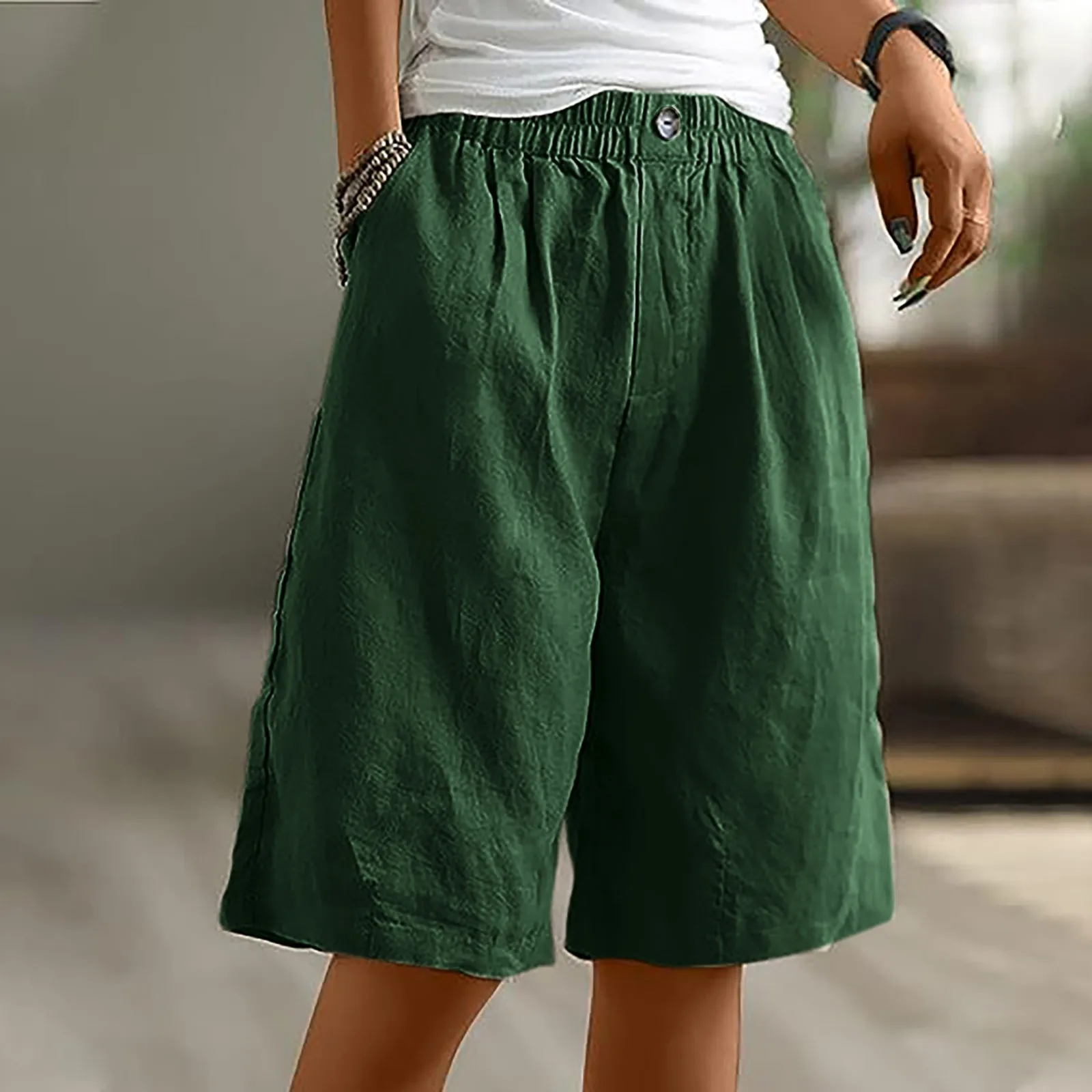 Pantaloncini All-In-One Casual da donna In tinta unita moda pantaloncini larghi e comodi al ginocchio pantaloncini a gamba larga semplici da donna