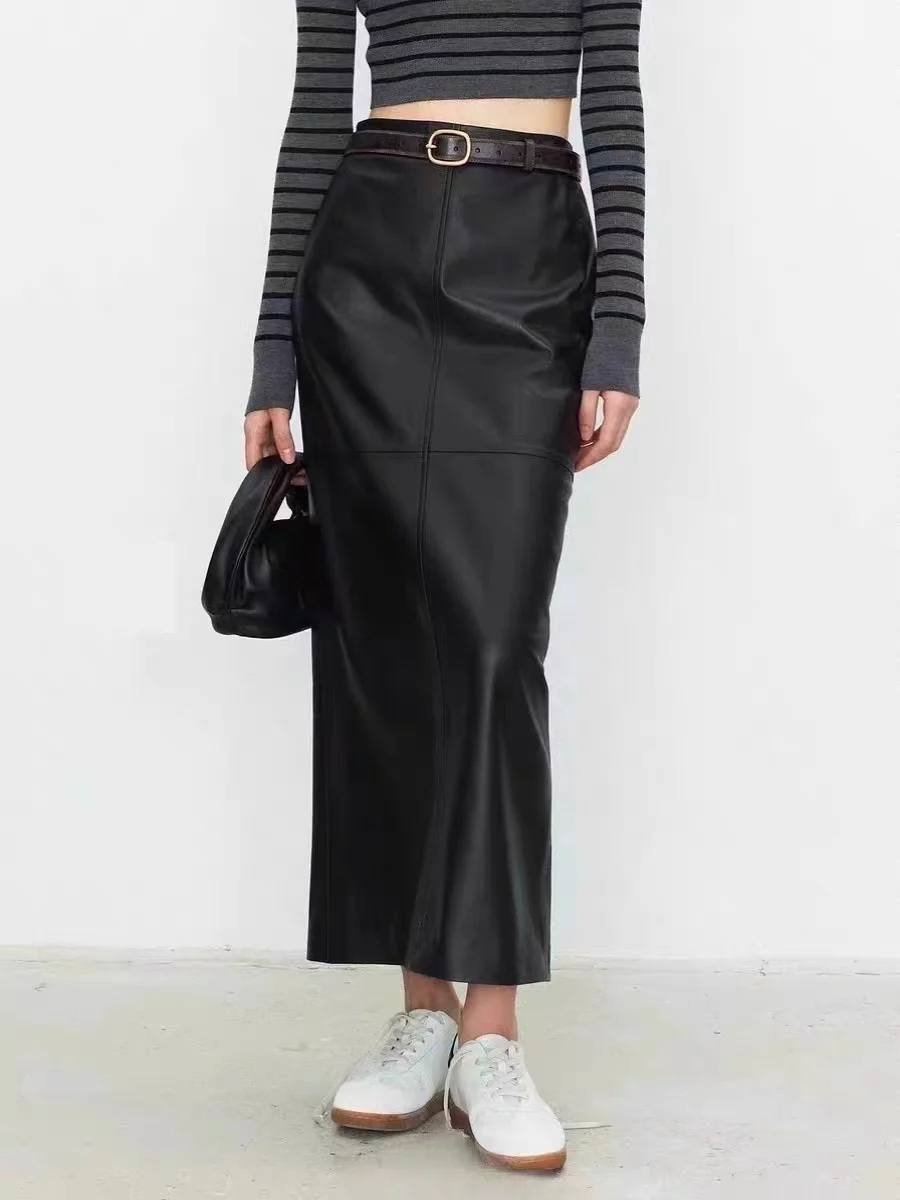 

Женская юбка Ning из натуральной кожи с высокой талией, облегающая, средней длины, А-силуэт, из овчины, высокоэластичная, для повседневной носки