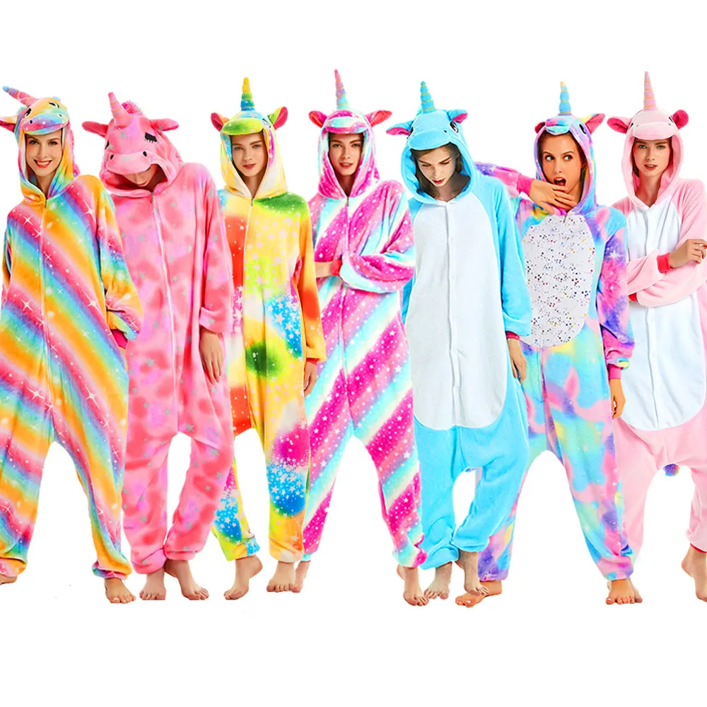 Unicorn Anime Cosplay Costumes Women Men Jumpsuit Adults Hooded Pajamas Kids Kigurumi Cartoon Onesies For Christmas Halloween