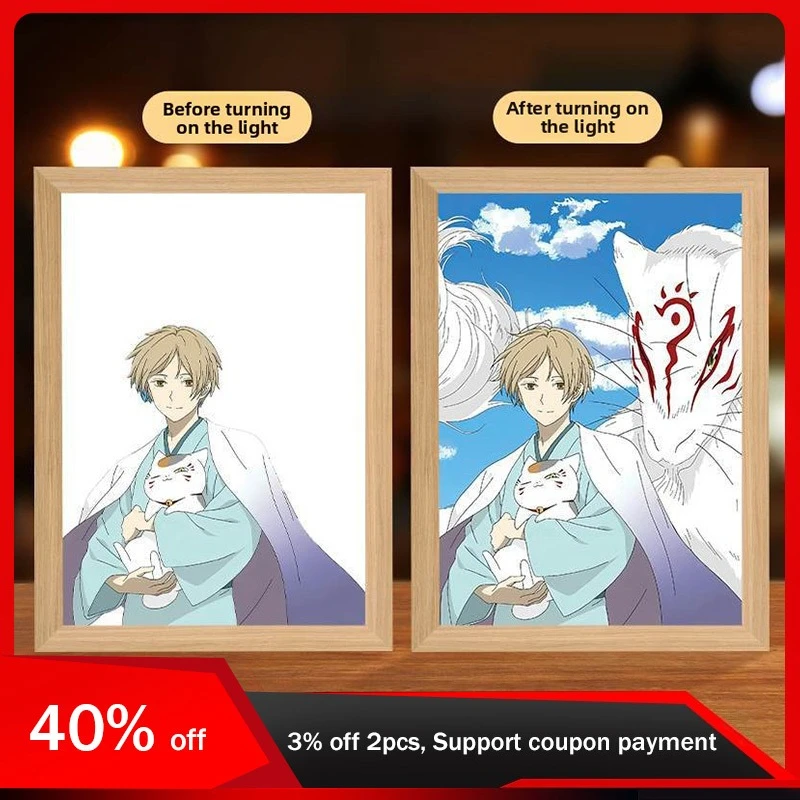 

23cm/9.06in Anime Figure Natsume’s Book of Friends Light Painting Photo Frame Night Peripherals Table Top Lamp Collectible Gifts