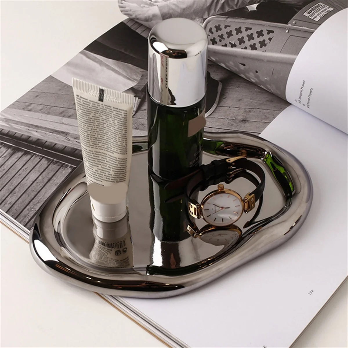 Ins نمط صينية مجوهرات صينية تخزين ضوء فاخر السيراميك تخزين صينية العرض صينية الوجبات الخفيفة الحلي الزخرفية الحديثة ، D