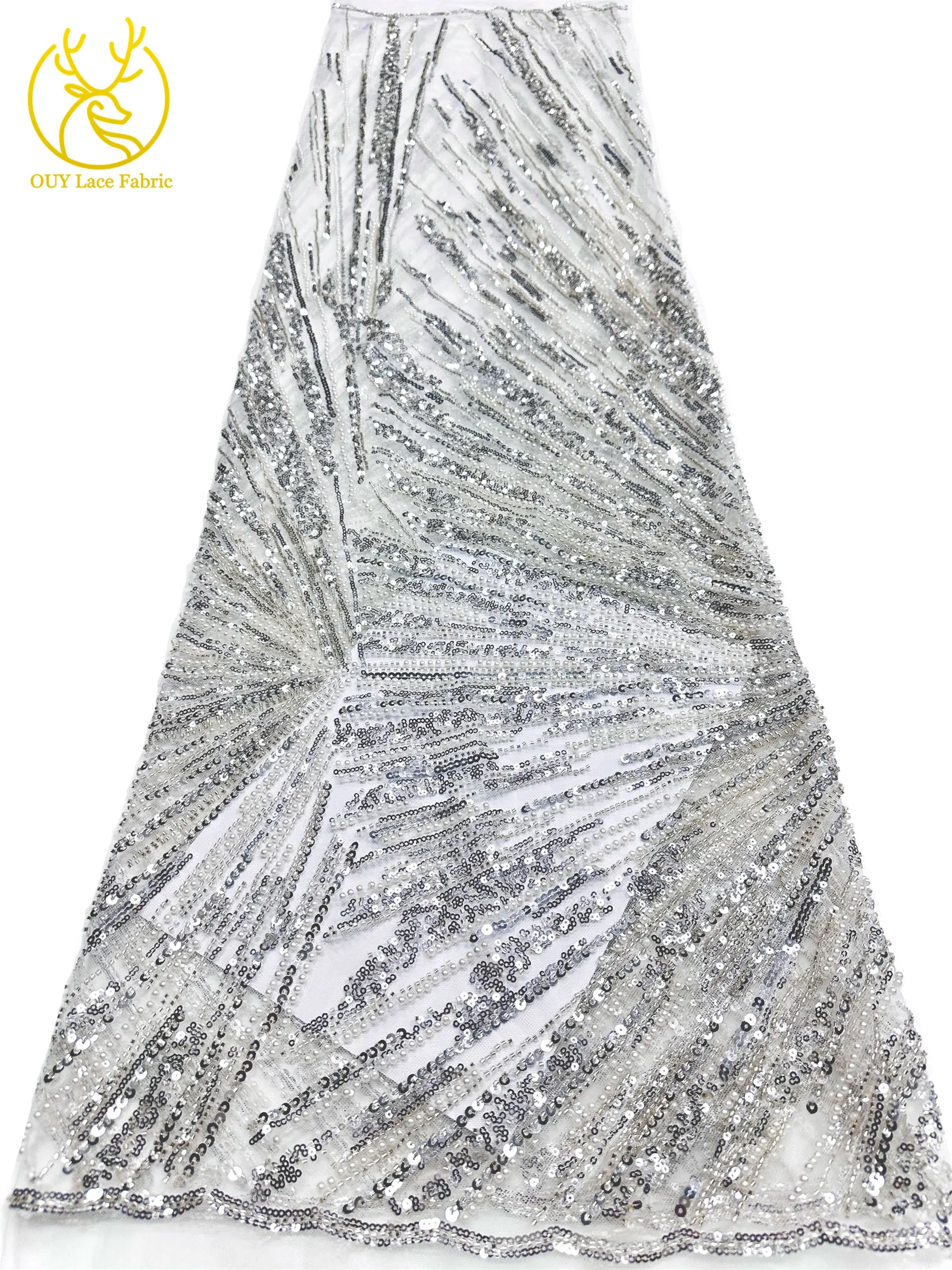 Afrikanischer Perlen-Spitzenstoff 2026 Heißer Verkauf Nigeria Französischer Tüll-Pailletten-Spitzenstoff für Party-Abendkleid-Nähmaterial 5 Yards – Detail 12