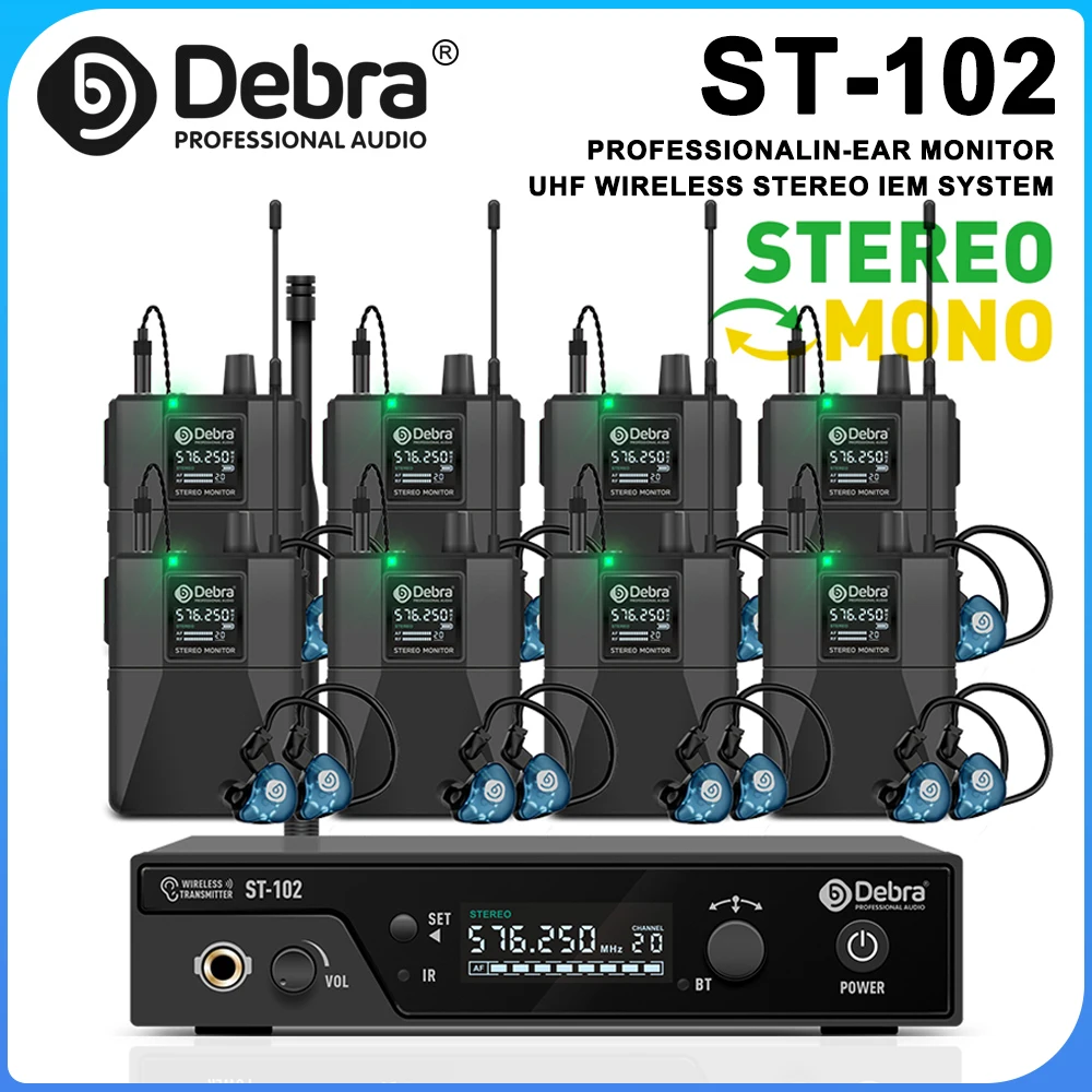 

Профессиональная беспроводная система мониторинга Debra ST-102 UHF, стерео с Bluetooth 5.0, для студий звукозаписи и сцен