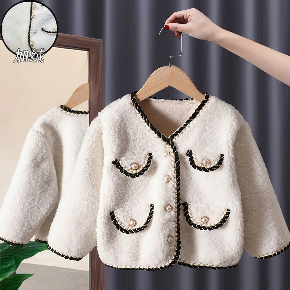 

Новое осенне-зимнее пальто для девочек, детская одежда, новая утепленная куртка, модная универсальная детская одежда Kawaii, толстовки