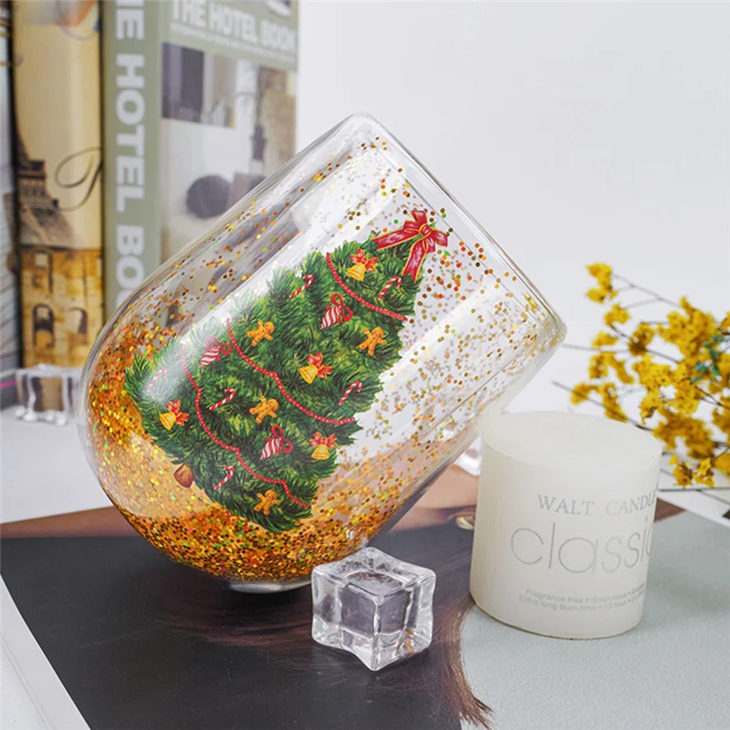 

A68G-3PCS Christmas Tree Tumbler Colorful Transparent Glass Christmas Tree Drinking Glasses Christmasparty Special Coffee Cup