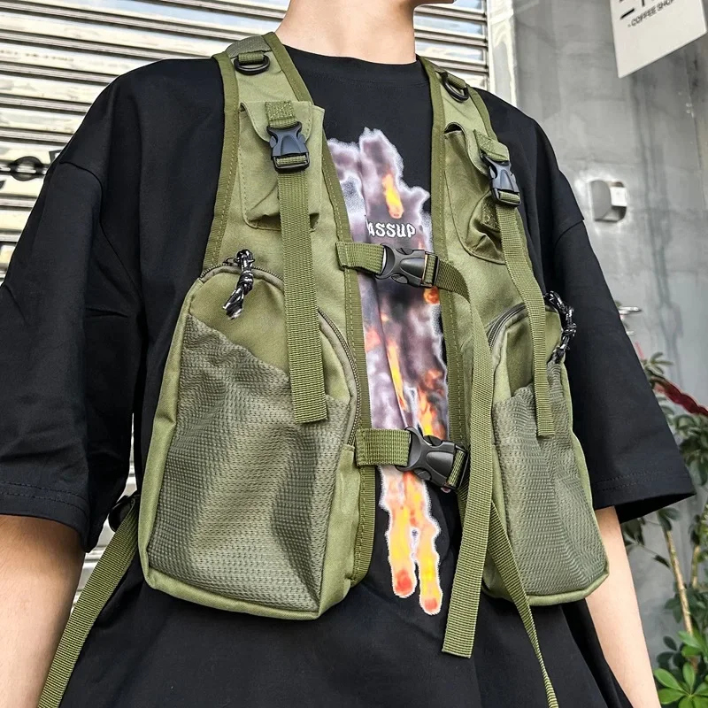 Tas dada fungsional tas rompi pria wanita Punk Hip Hop olahraga tas dada Multi bersepeda kebugaran sac dapat dipakai ransel perjalanan