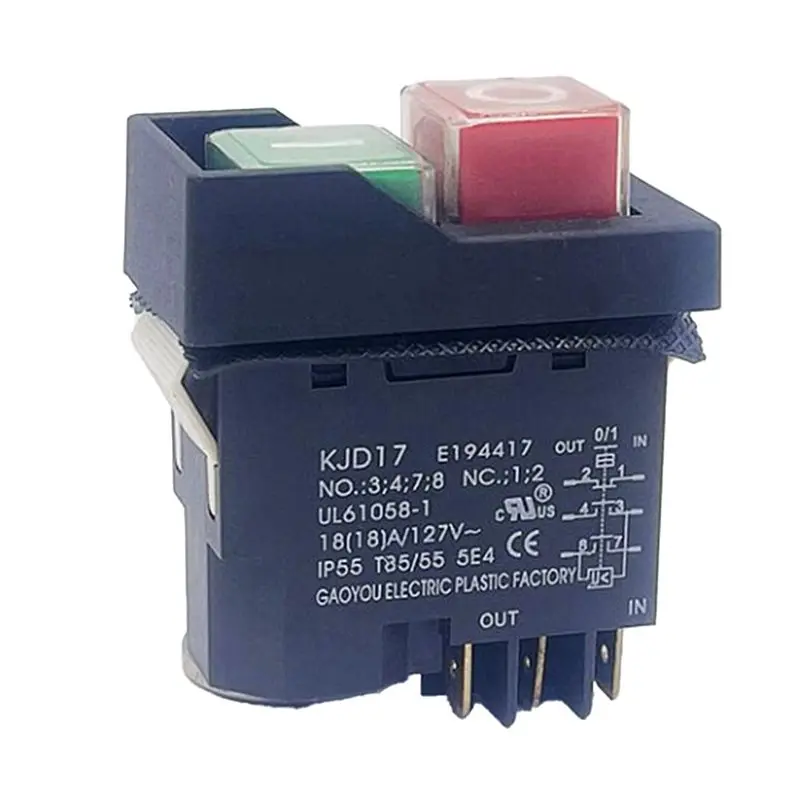 T21C 2X KJD17 6 Pins Electromagnetic Start Push Button Switches 18A AC127V IP55 Waterproof Equipment Safety Switch