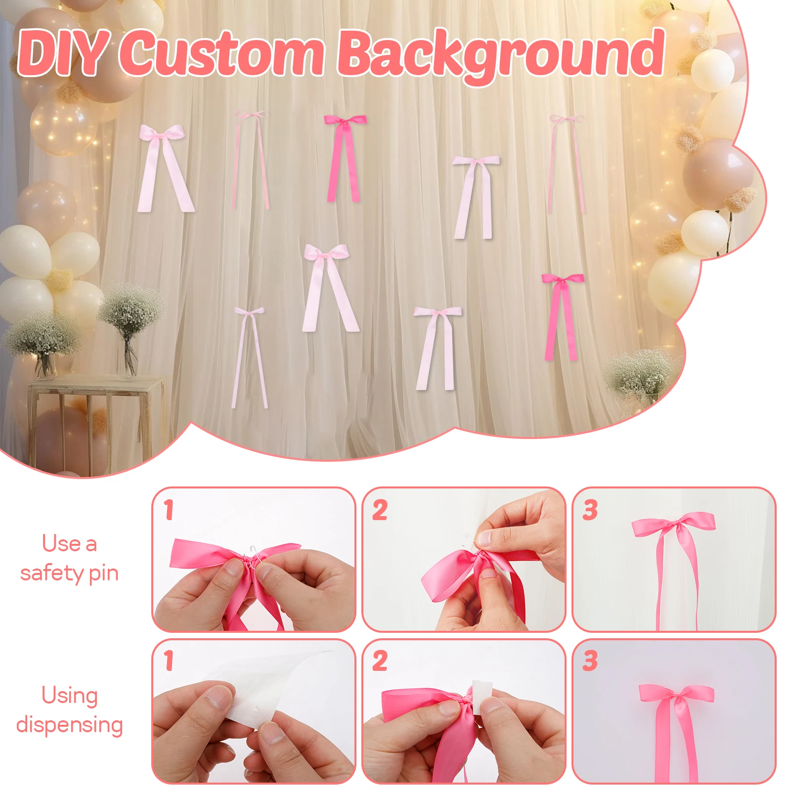 40 قطعة القوس الوردي جدار ديكور شريط من الساتان القوس حفلة خلفية ديكور Bowknot بها بنفسك Bowknot خلفية غرفة الفن زخرفة لصور غرفة النوم #3