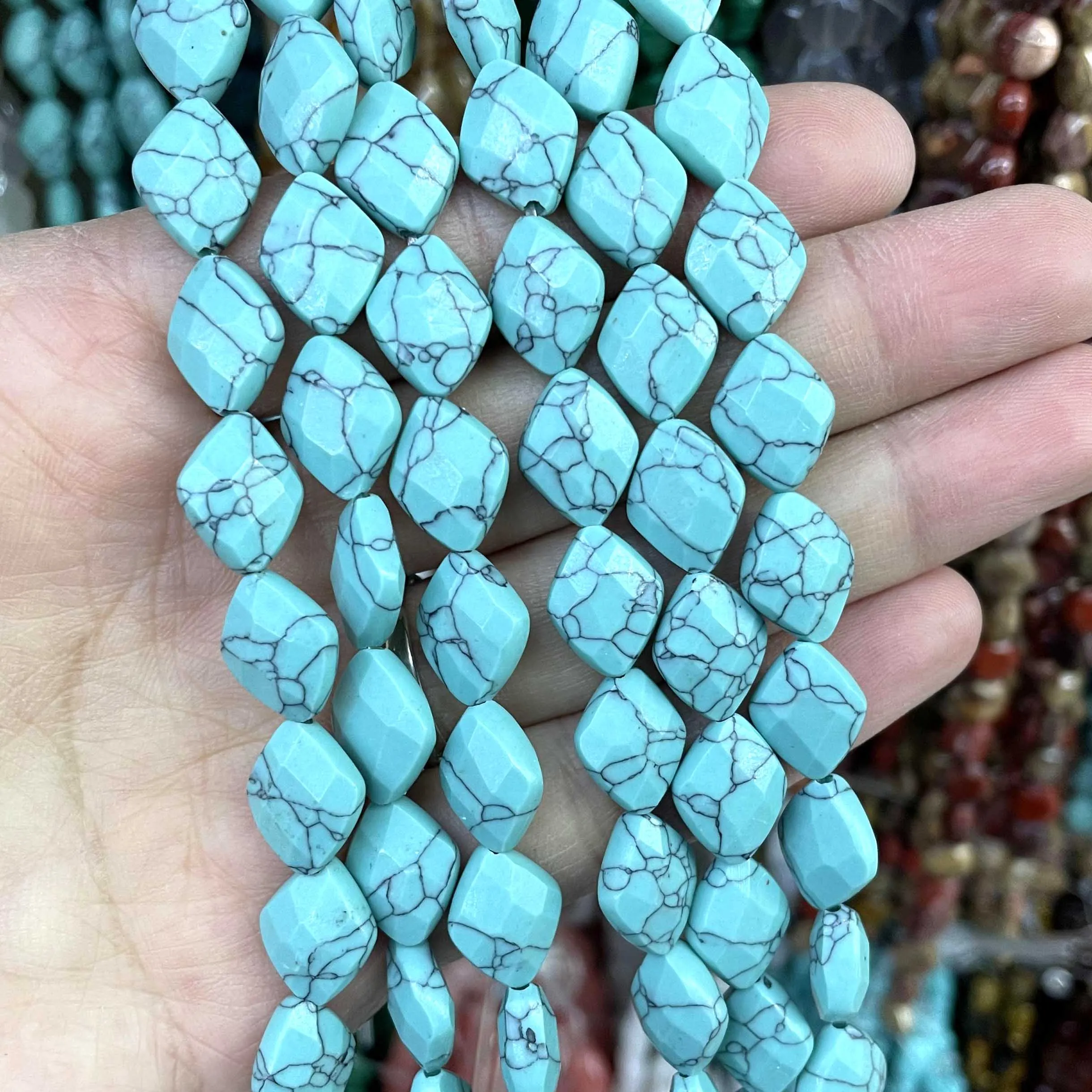 Natural Stone Blue Turquoise Faceted Round Flower Heart Drop Rondelle Spacer Beads For Jewelry Make Diy Bracelet Accessories