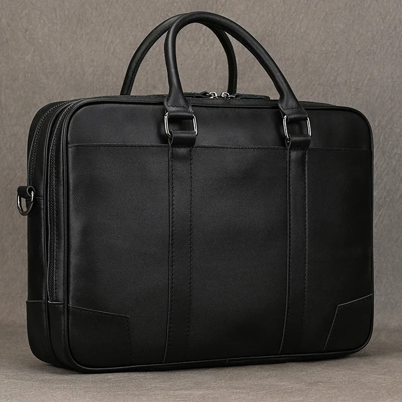 14 "Luxury Menกระเป๋าถือหนังแท้กระเป๋าสะพายCrossbodyกระเป๋าแล็ปท็อปชั้นDoctor Office Manกระเป๋าเอกสารชายToteกระเป๋าสีดํา