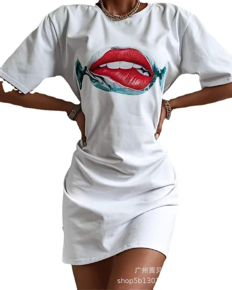 2026 nuovo abito T-shirt con labbra stampata per ufficio da pendolarismo casual alla moda