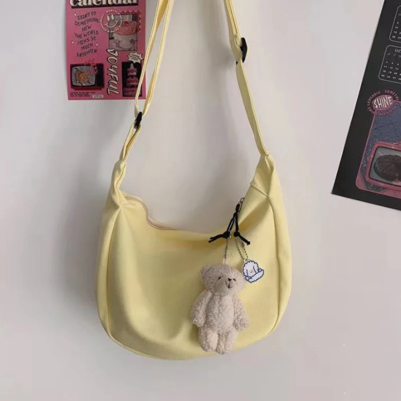 Bolsa de ombro de grande capacidade para mulheres, Harajuku, fofa, lona, casual, escola adolescente, estética, doce, mensageiro, japonês, novo, Y2K