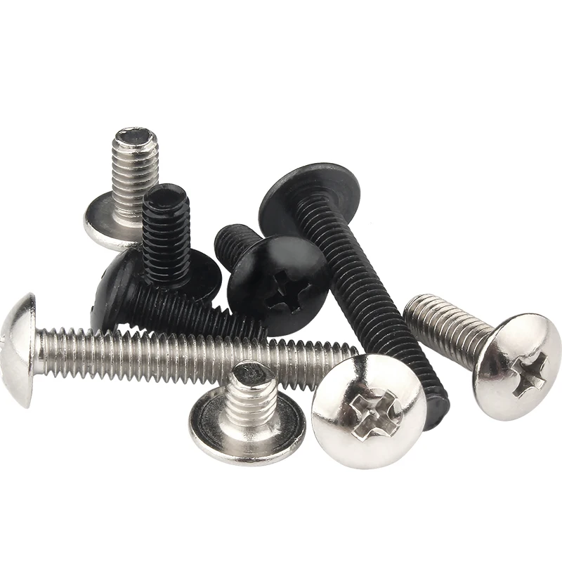 JISB1111T M3 M4 M5 M6 Zinc Black Carbon Steel Cross Recessed Phillips Truss Head Large Flat Round Head Screw Bolts