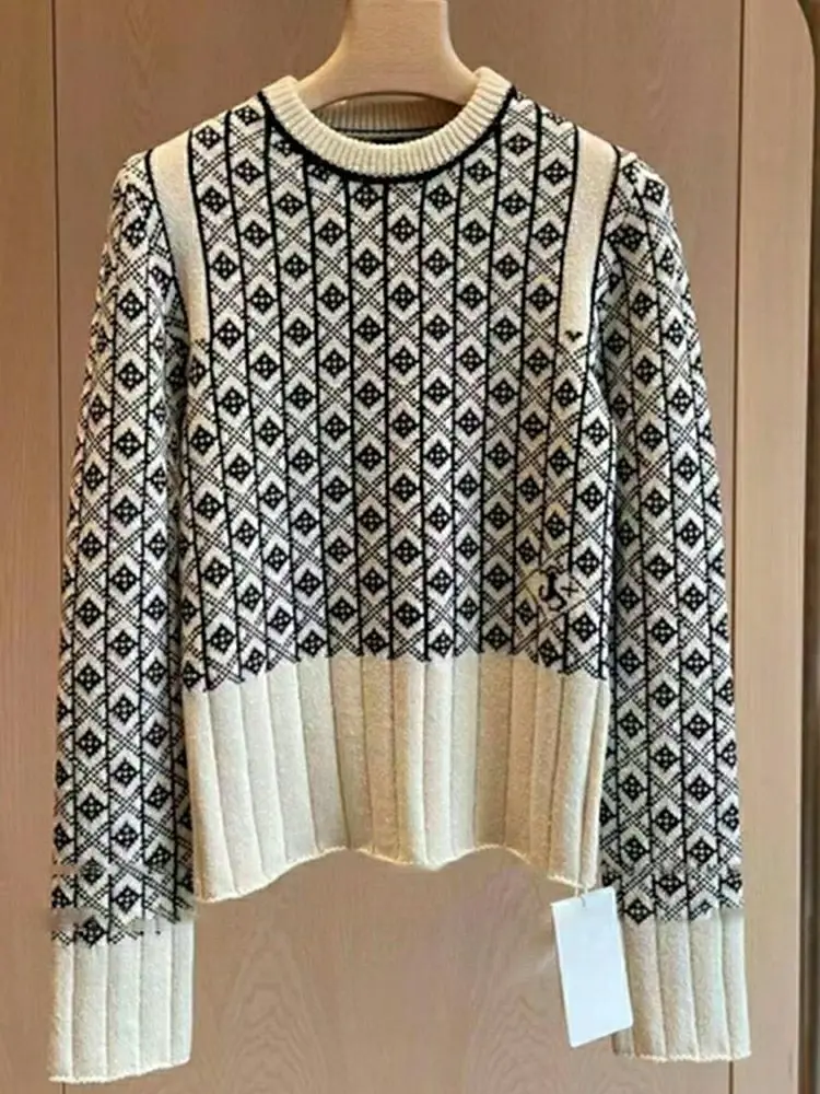 

French Style Retro Round Neck Pullover Sweater for Women Temperament Elegant O-neck Knit Pullover Winter Autumn Tops Office Lady