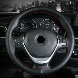 Hand Sewing Microfiber Leather Car Steering Wheel Braid Cover For Diameter 37-38cm With Needles And Thread Car Accessories