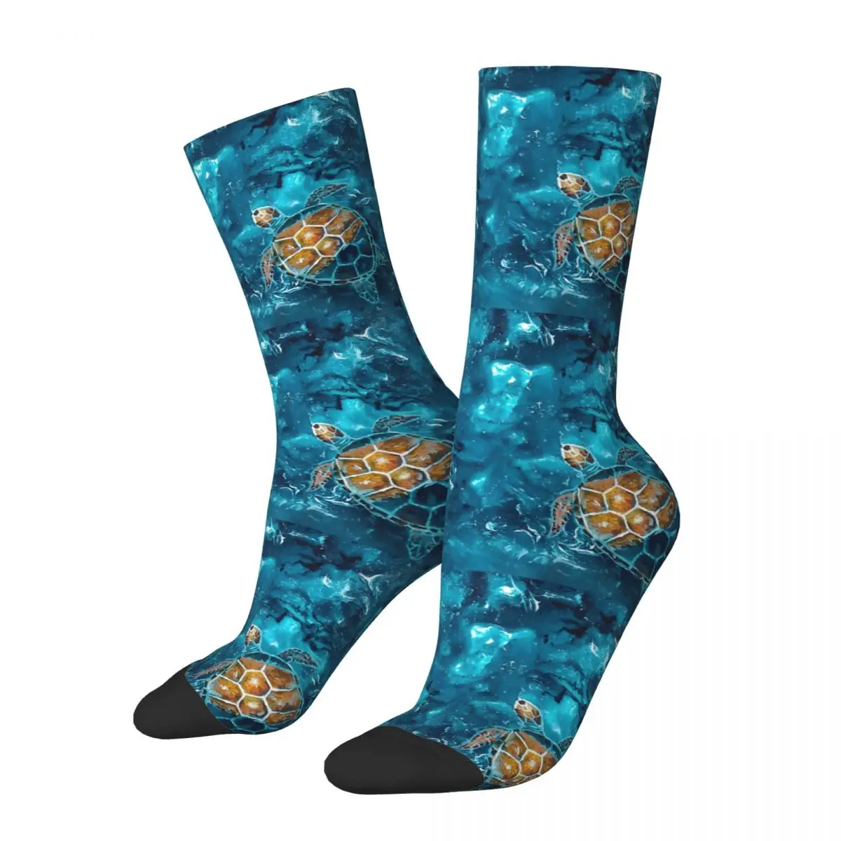 Painted Turtle In Aqua Waters Bath Mat Socks Hiking 3D Print Boy Mid-calf Sock