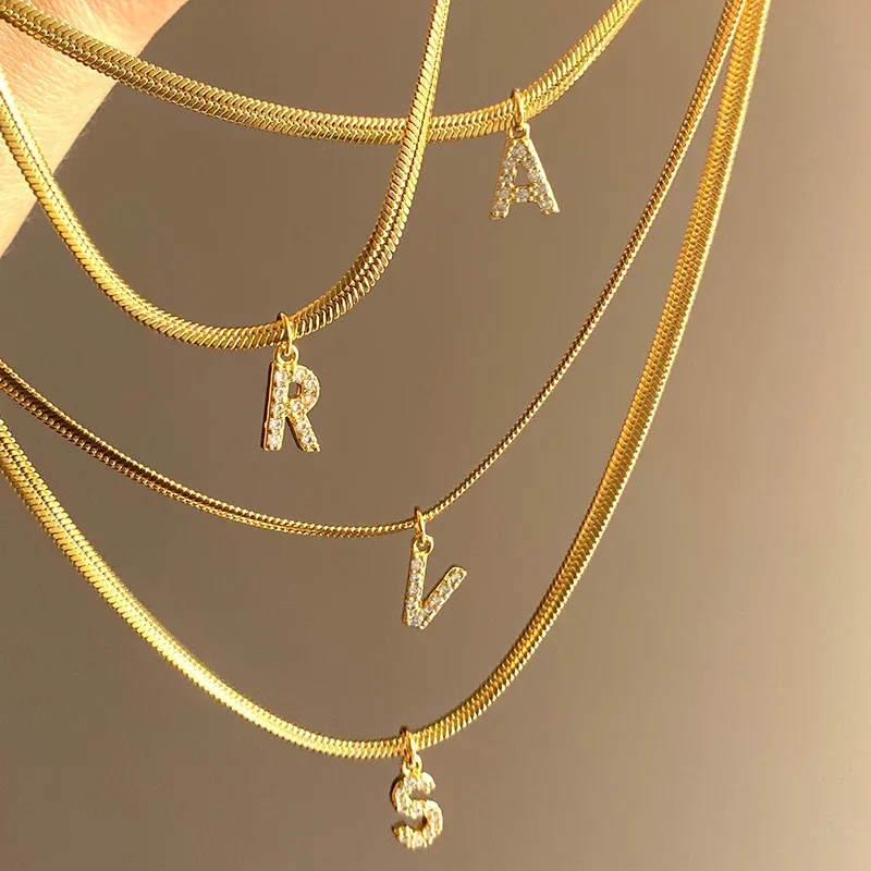 DIY Accessories Custom Personalized Name Necklace Ladies Initial Pendant Zircon Necklace Stainless Steel Chain Wholesale Jewelry