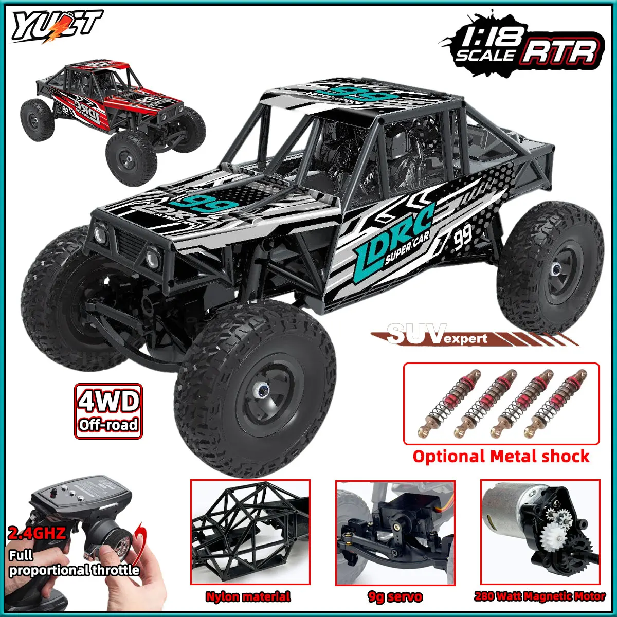 LDRC 1:18 LD18499 4x4 4WD RC 자동차 원격 조종 등반 장난감 차량 모델 소년 크리스마스 선물 오프로드 가능 스케일 장난감 자동차