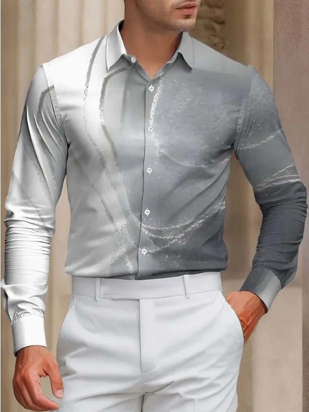 

Men's Shirts 3D Print Modern Geometric Long Sleeve shirts Casual Lapel full sleeved Business shirt for Men Oversized clothing,