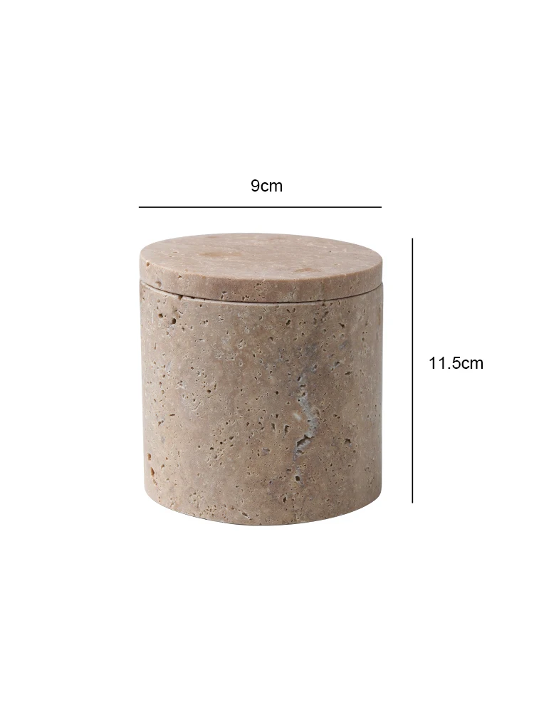 Natural Travertine Stone Cotton Swabs Holder Box Round Marble Salt Sugar Spice Storage Container Jar Makeup Brush Holder