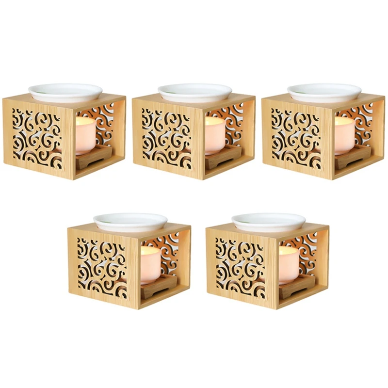 

5X Wooden Bamboo Hollow Fragrance Lamp Oil Furnace Aroma Burner Candle Holder Elegant And Attractive Home Decoration