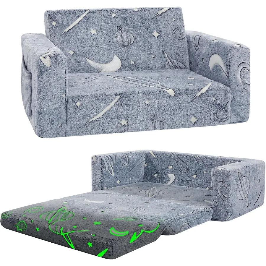 2in1 Convertible Toddler Couch and Chair for Foldable Soft Comfy Sofa Bed with GlowintheDark Feature Ideal for 's Room Playroom