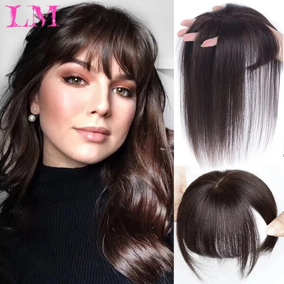 LM Synthetic Hair Topper With Bangs Invisible 3D Bangs Hair Toupee Hairpieces Top Hair Closures for Women