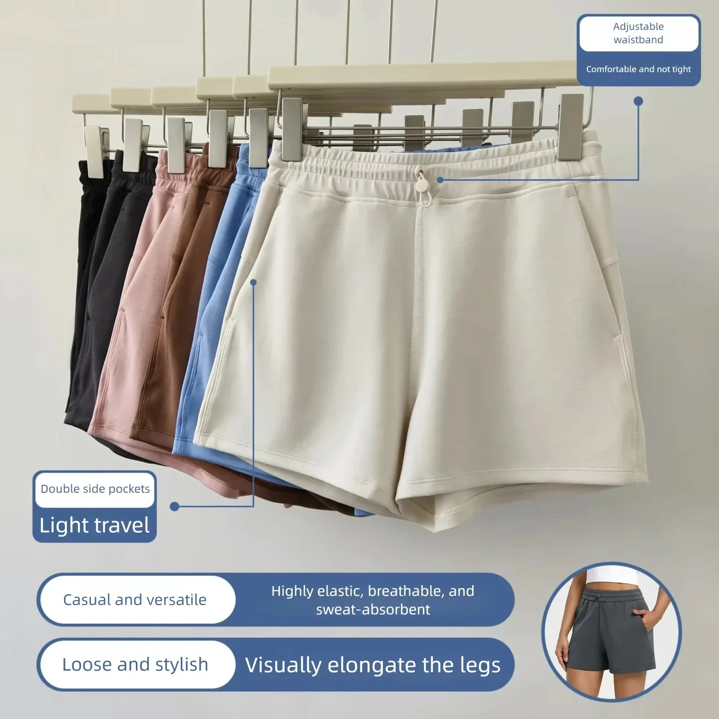 Sand Washed Modal High Waist Adjustable Buckle Running Sports Three-point Yoga Pants Quick-drying Breathable Fitness Shorts