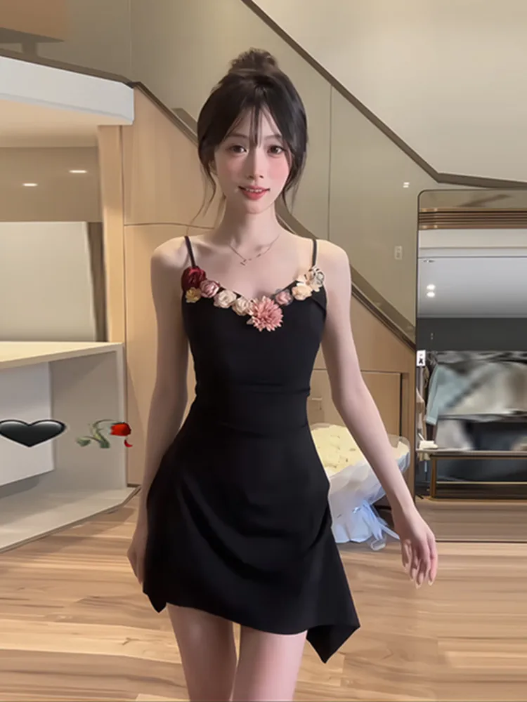 

Heavy Industry V-Ne 3D Flower Strap Dr Women Summer New Design Pure Desire Sweet Spicy ort Skirt Ele Chic Sle