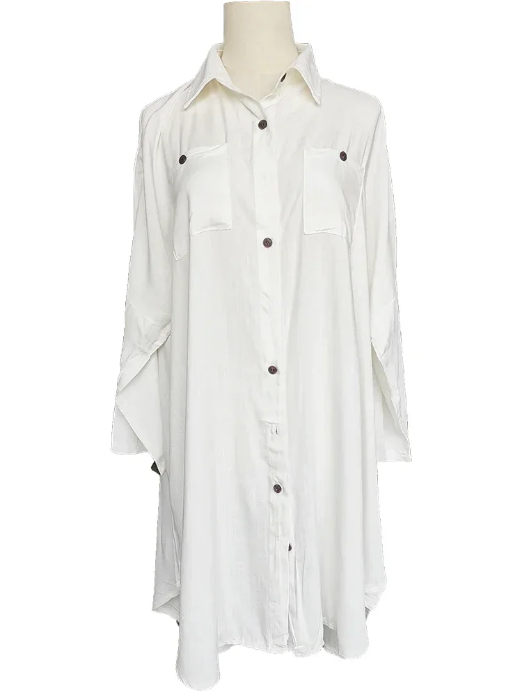 ビーチカバーアップトップスビーチシャツパレオデプラヤ Mujer ビーチウェアサロンカバーアップ女性ポケットビキニカバーアップチュニック