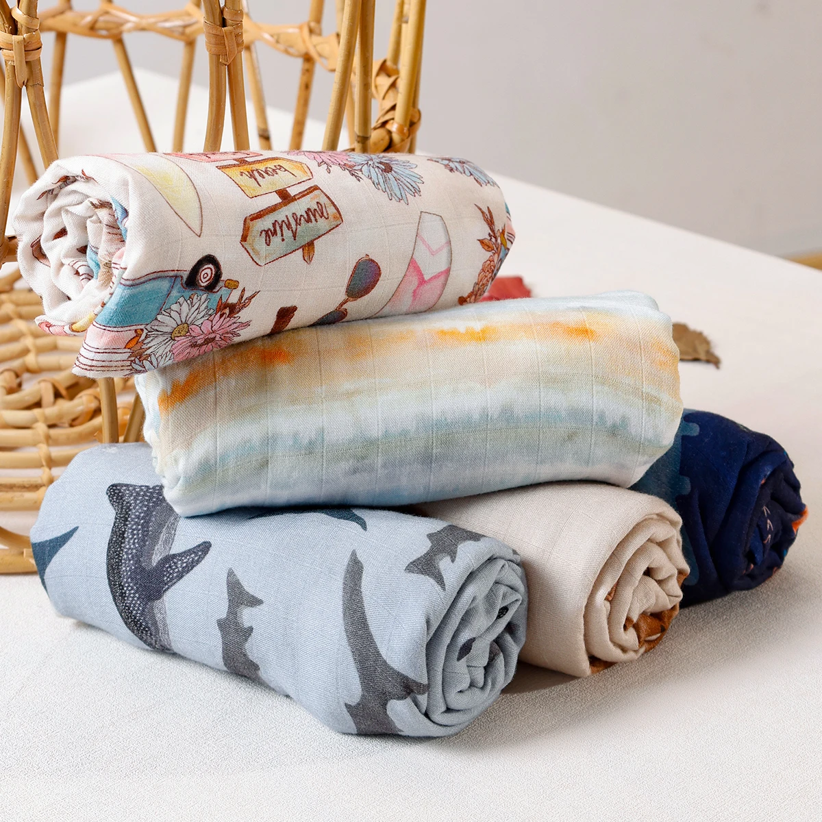 HappyFlute New Fashion Digital Print 120*110CM Bamboo Cotton 2Layer Soft Muslin Swaddle High Quality Wrap For Newborn Bath Wipe