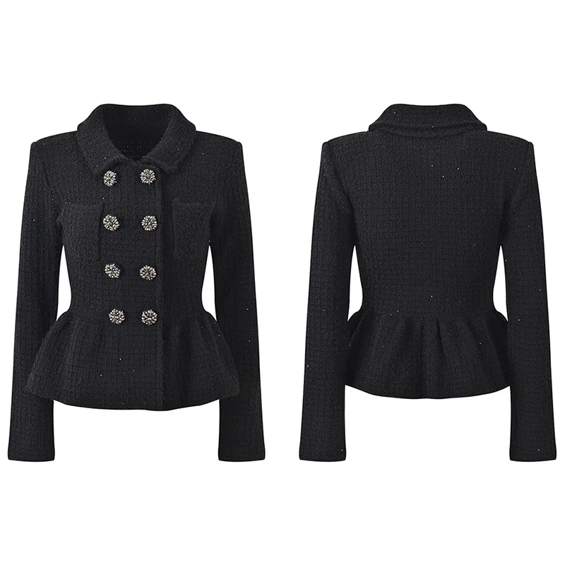 The new girl little fragrance style lapel double breasted button waist slimming knit cardigan top