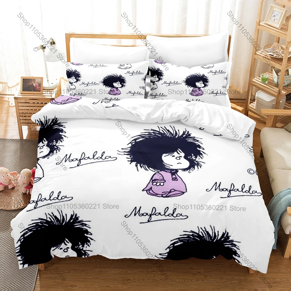 Cute Mafalda Kawaii Bedding Duvet Cover Set 3Pcs Fashion Printed Bed Set Single Double Queen King Size Pillowcase