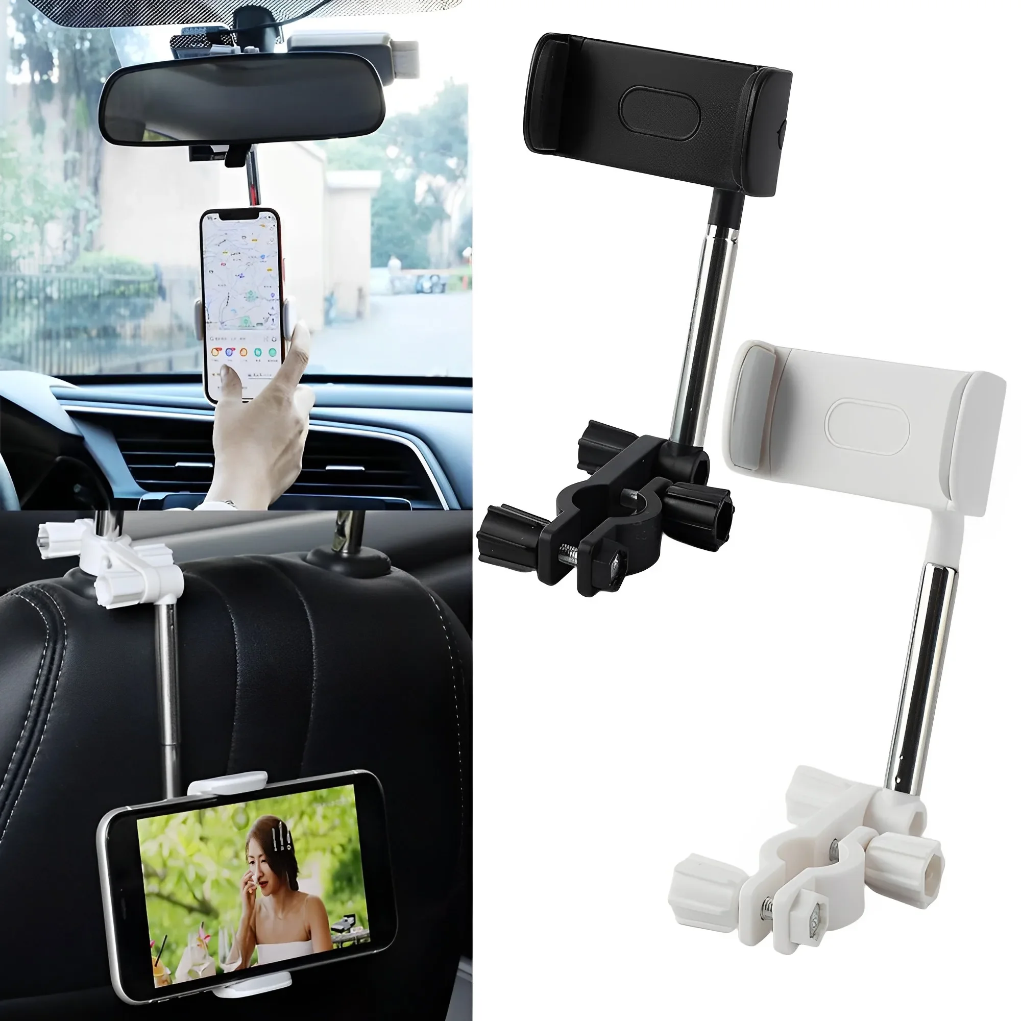 Car Rearview Mirror Phone Bracket GPS Stand High Quality 360° Rotatable Retractable Hanging Holder Auto Interior Accessories