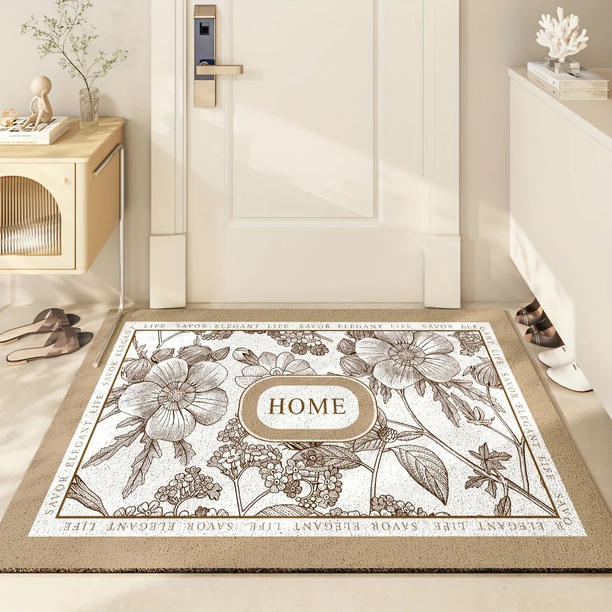 Elegant Botanical Sketch Door Mat Classic HOME Letter Floral Pattern Decorative Rug Entryway Hall Home Decoration Carpet