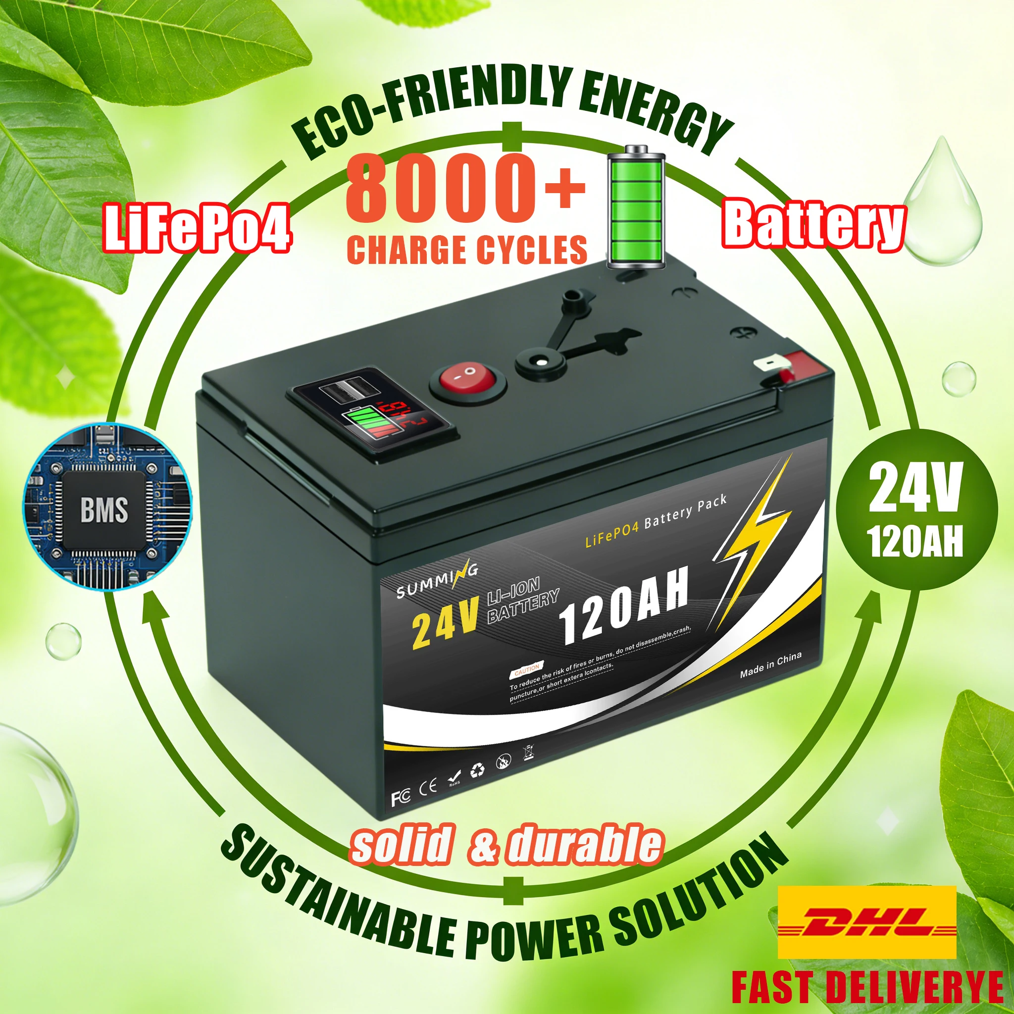 

Ultra-Long Life Lithium Battery 24V 120AhLiFePO4 Battery with Low-Temp Cutoff, Built for Solar Battery Camping&Off-Grid Power