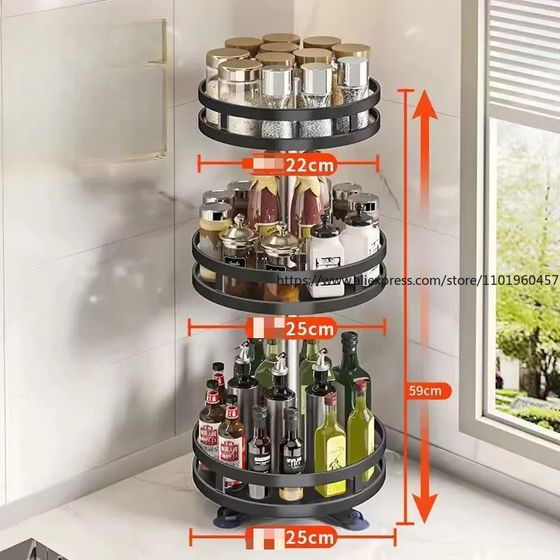360°Rotation Spice Rack Organizer Jar Cans For Kitchen Accessories Non-Skid Carbon Steel Storage Tray For Seasonings And Spices