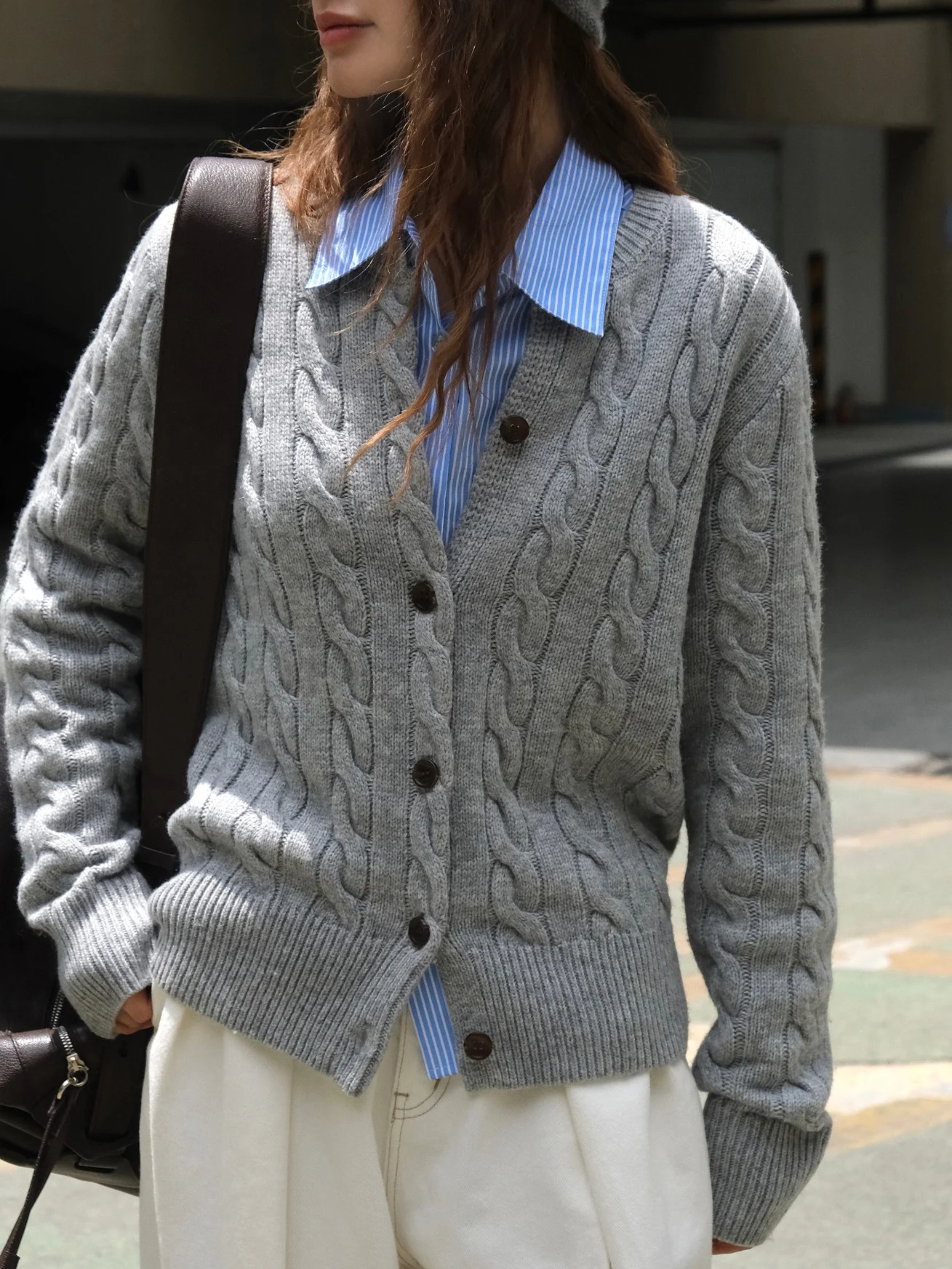 Wool Blended Cable Cardigan Sweater Women Crew Neck Button Down Essential Cardigans