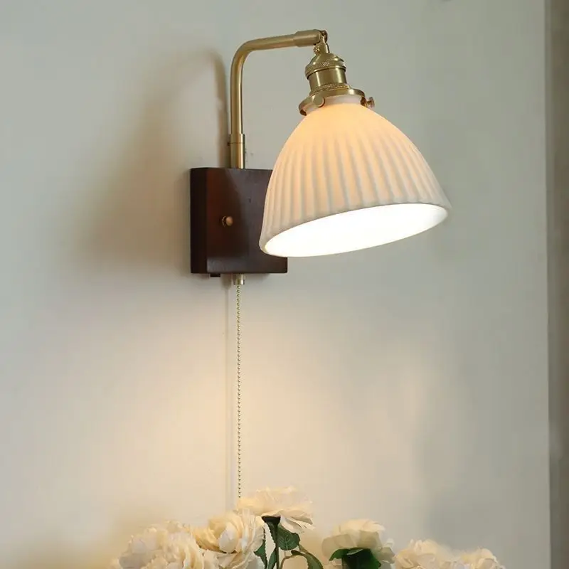Modern Ceramic Wall Light Fixtures Pull Chain Switch Ceramics Modern Beside Bedroom Living Room Restaurant Home Lighting Sconces