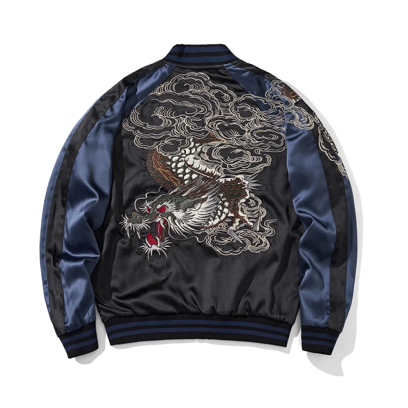 B071 High-End Reversible Jackets For Man Design Heavy Embroidery Autumn Top Quality Polyester Stand Collar Chamarras Para Hombre